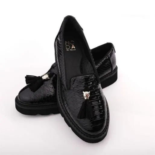 Evelyn Black Snake Print Women Moda In Pelle Brogues And Loafers Evelyn Black Snake Print Women Moda In Pelle Brogues And Loafers