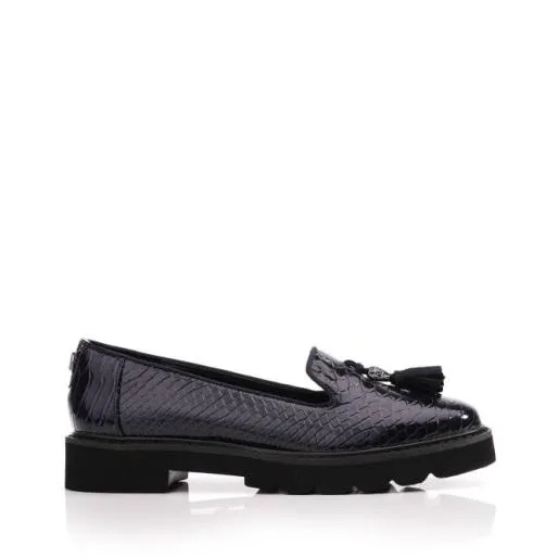 Evelyn Navy Snake Print Women Moda In Pelle Brogues And Loafers