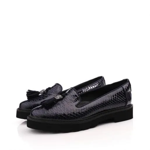 Evelyn Navy Snake Print Women Moda In Pelle Brogues And Loafers Evelyn Navy Snake Print Women Moda In Pelle Brogues And Loafers