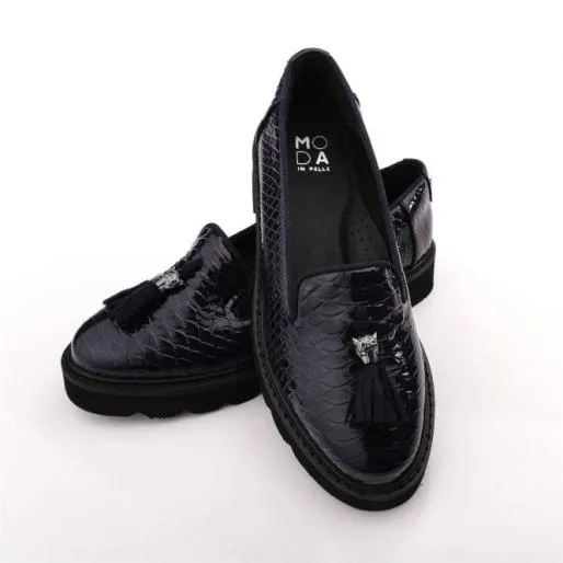 Evelyn Navy Snake Print Women Moda In Pelle Brogues And Loafers Evelyn Navy Snake Print Women Moda In Pelle Brogues And Loafers