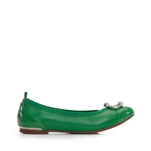 Fairy Green Leather Women Moda In Pelle Flat And Ballerina Shoes