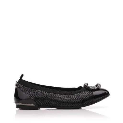 Fairy W Black Snake Print Leather Women Moda In Pelle Flat And Ballerina Shoes