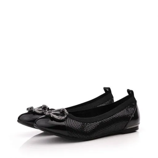 Fairy W Black Snake Print Leather Women Moda In Pelle Flat And Ballerina Shoes
