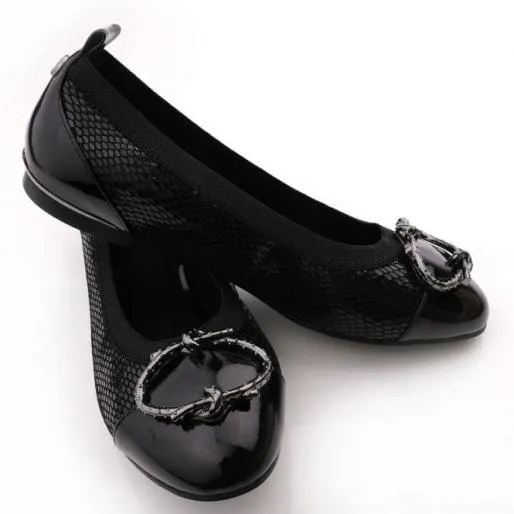 Fairy W Black Snake Print Leather Women Moda In Pelle Flat And Ballerina Shoes