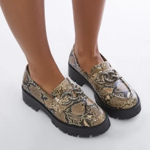 Farida Cream Snake Print Women Moda In Pelle Casual Shoes And Trainers