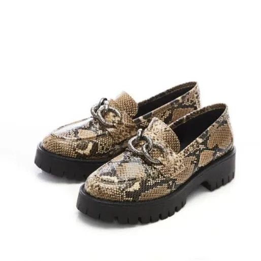 Farida Cream Snake Print Women Moda In Pelle Casual Shoes And Trainers