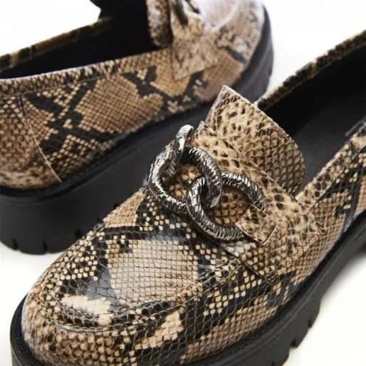 Farida Cream Snake Print Women Moda In Pelle Casual Shoes And Trainers