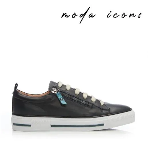 Filicia Teal Leather Women Moda In Pelle Casual Trainers