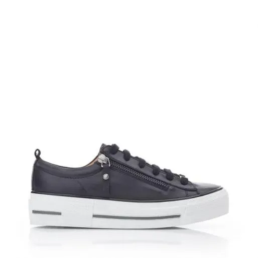 Filician Black Leather Women Moda In Pelle Casual Trainers
