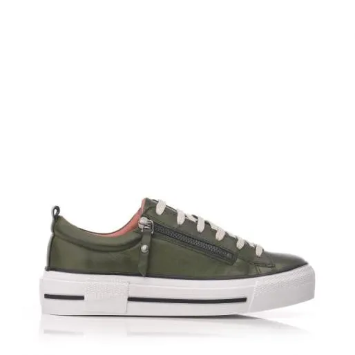 Filician Green Leather Women Moda In Pelle Casual Trainers