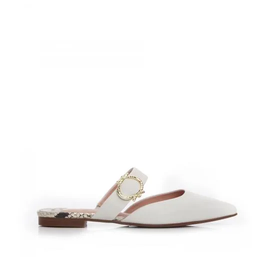 Florally Off White Leather Women Moda In Pelle Flat Sandals