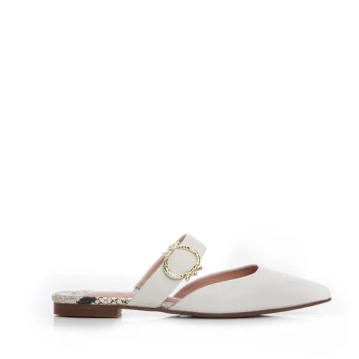Florally Off White Leather Women Moda In Pelle Flat Sandals Florally Off White Leather Women Moda In Pelle Flat Sandals