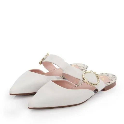 Florally Off White Leather Women Moda In Pelle Flat Sandals Florally Off White Leather Women Moda In Pelle Flat Sandals