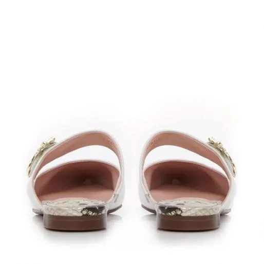 Florally Off White Leather Women Moda In Pelle Flat Sandals Florally Off White Leather Women Moda In Pelle Flat Sandals
