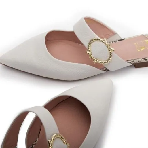 Florally Off White Leather Women Moda In Pelle Flat Sandals Florally Off White Leather Women Moda In Pelle Flat Sandals