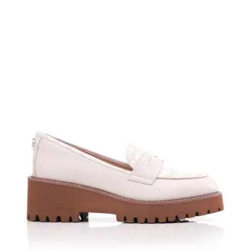 Florense Off White Leather Women Moda In Pelle Brogues And Loafers