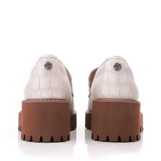 Florense Off White Leather Women Moda In Pelle Brogues And Loafers