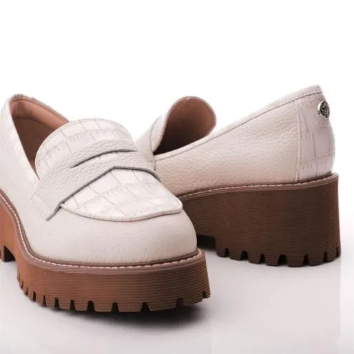 Florense Off White Leather Women Moda In Pelle Brogues And Loafers
