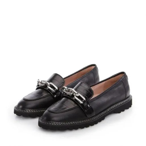 Furla Black Croc Leather Women Moda In Pelle Flat And Ballerina Shoes