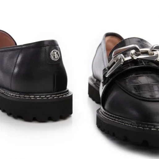 Furla Black Croc Leather Women Moda In Pelle Flat And Ballerina Shoes