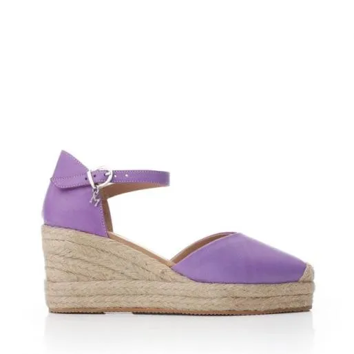 Galiana Purple Leather Women Moda In Pelle Wedge Sandals