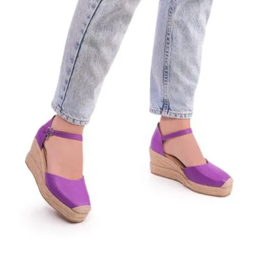 Galiana Purple Leather Women Moda In Pelle Wedge Sandals Galiana Purple Leather Women Moda In Pelle Wedge Sandals