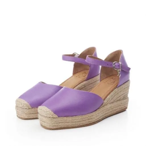 Galiana Purple Leather Women Moda In Pelle Wedge Sandals Galiana Purple Leather Women Moda In Pelle Wedge Sandals