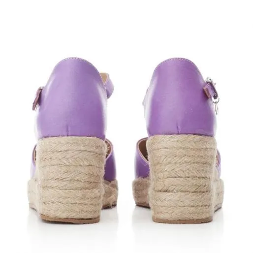 Galiana Purple Leather Women Moda In Pelle Wedge Sandals Galiana Purple Leather Women Moda In Pelle Wedge Sandals