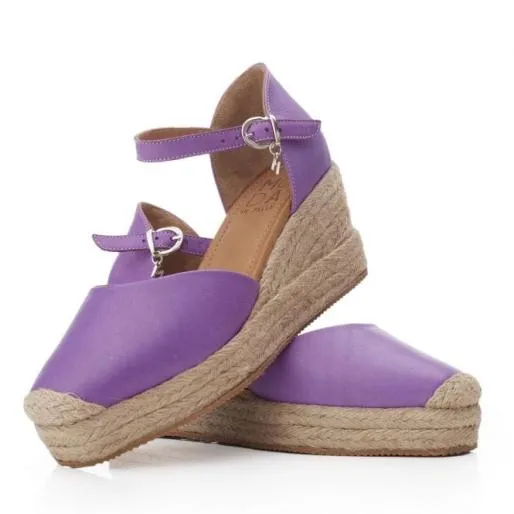 Galiana Purple Leather Women Moda In Pelle Wedge Sandals Galiana Purple Leather Women Moda In Pelle Wedge Sandals