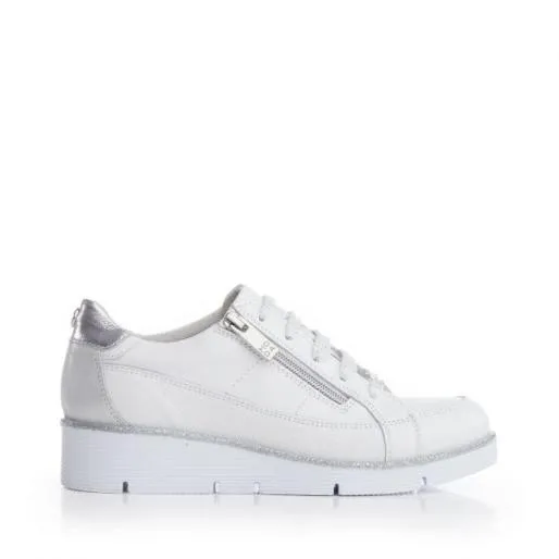 Genette White Leather Women Moda In Pelle Casual Shoes And Trainers
