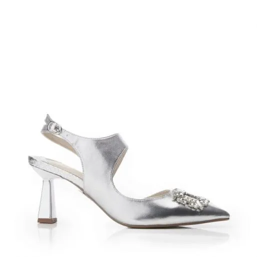 Ginazia Silver Snake Print Women Moda In Pelle Heeled Sandals