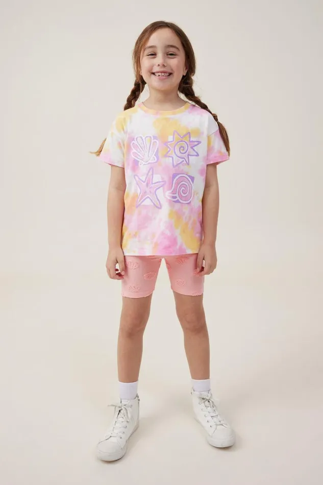 Girls 214 Activewear Cotton On Hailey Bike Short Coral Dreamsterry Texture Shells