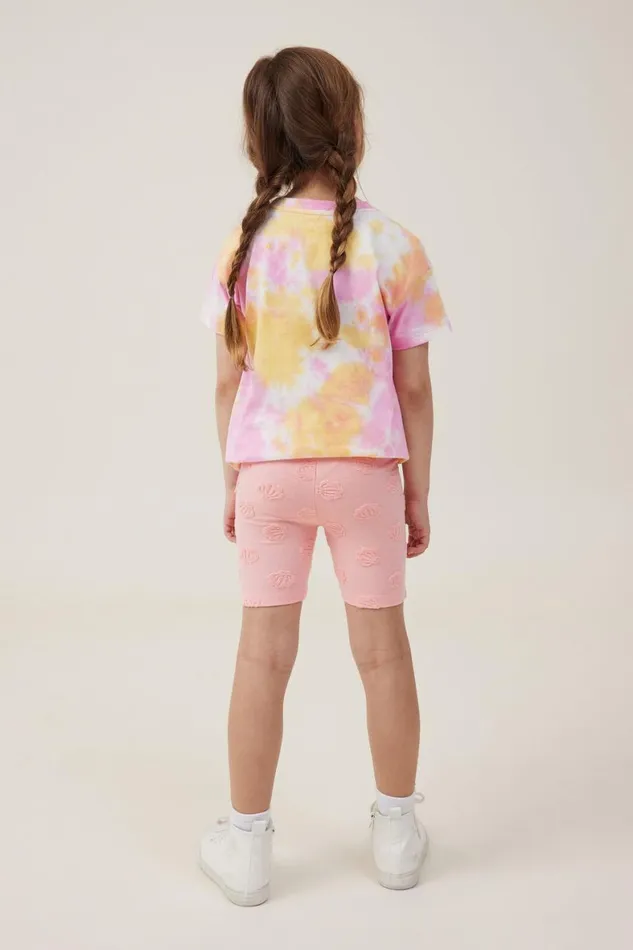 Girls 214 Activewear Cotton On Hailey Bike Short Coral Dreamsterry Texture Shells