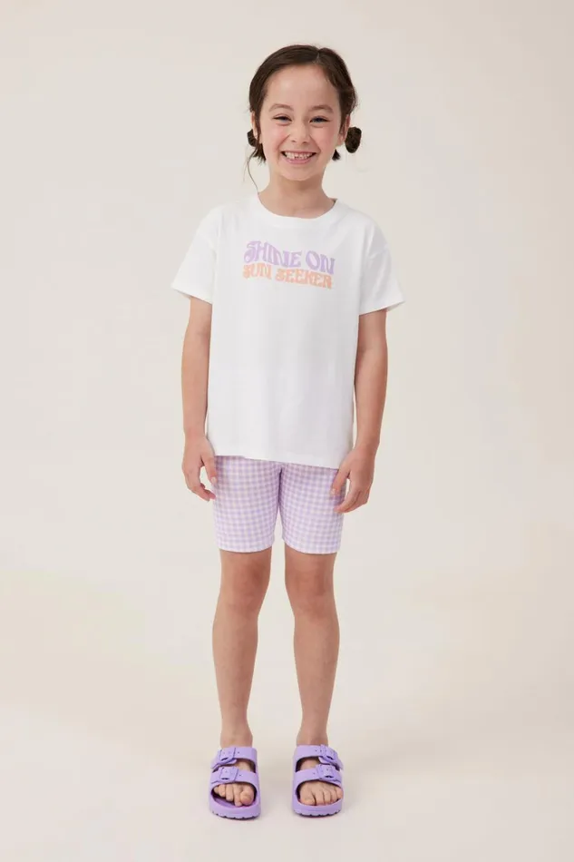 Girls 214 Activewear Cotton On Hailey Bike Short Lilac Dropgingham