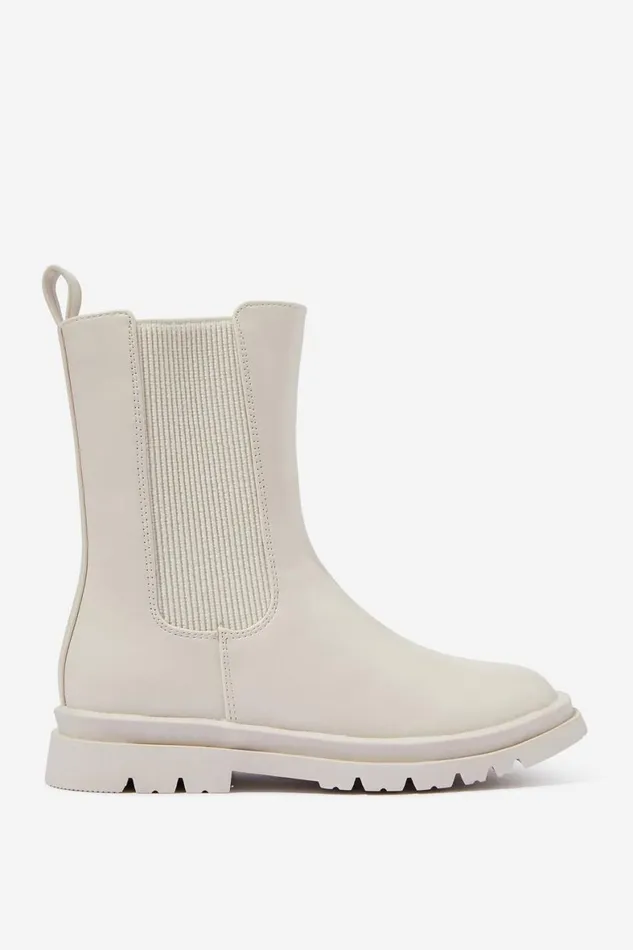 Girls 214Boys 214 Boots and Slippers Cotton On Combat Gusset Boot Ecru