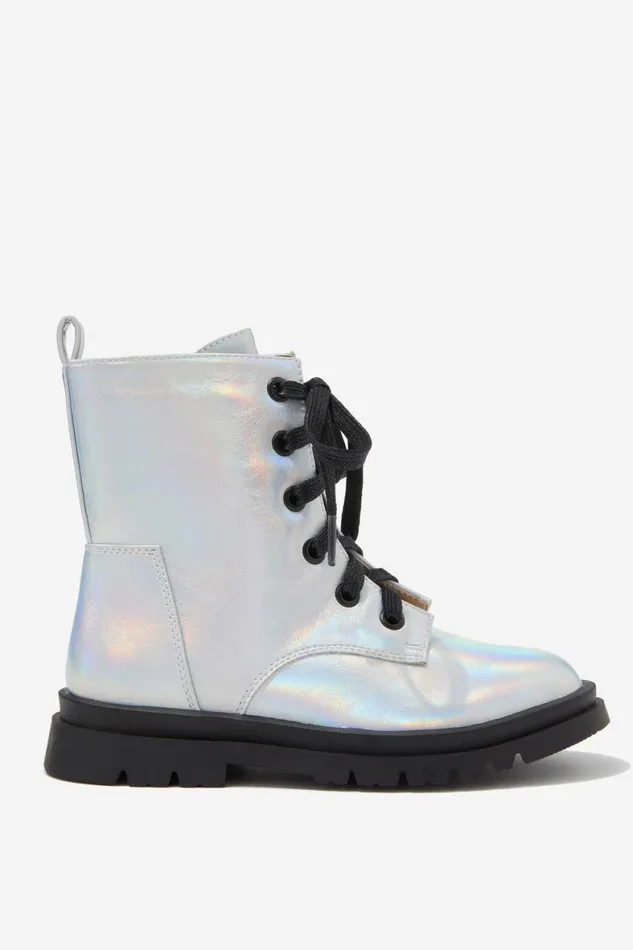 Girls 214Boys 214 Boots and Slippers Cotton On Combat Lug Boot Silver Iridescent