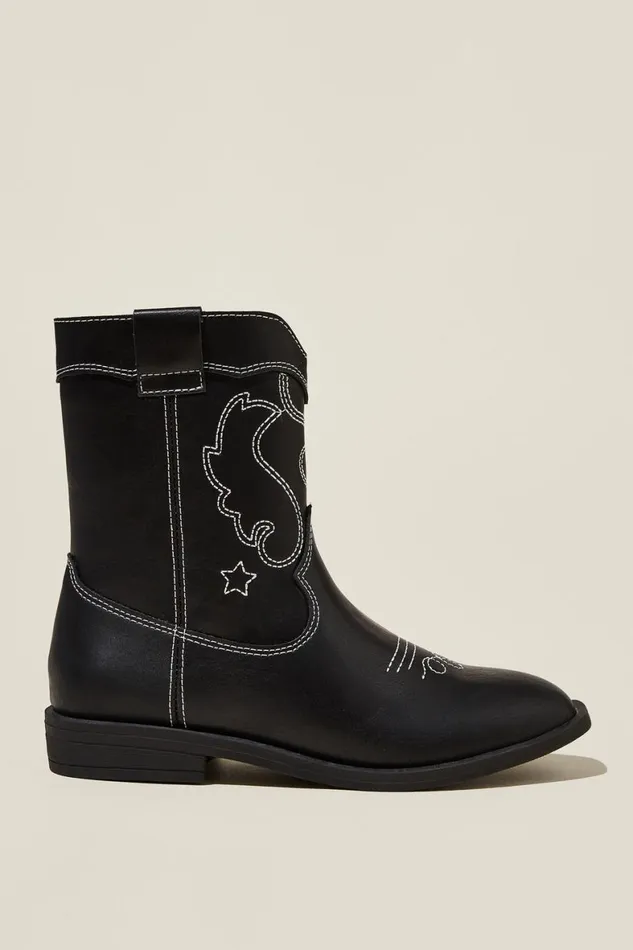 Girls 214Boys 214 Boots and Slippers Cotton On Montana Western Boot Black