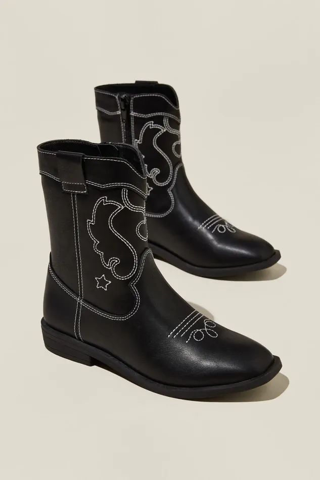 Girls 214Boys 214 Boots and Slippers Cotton On Montana Western Boot Black