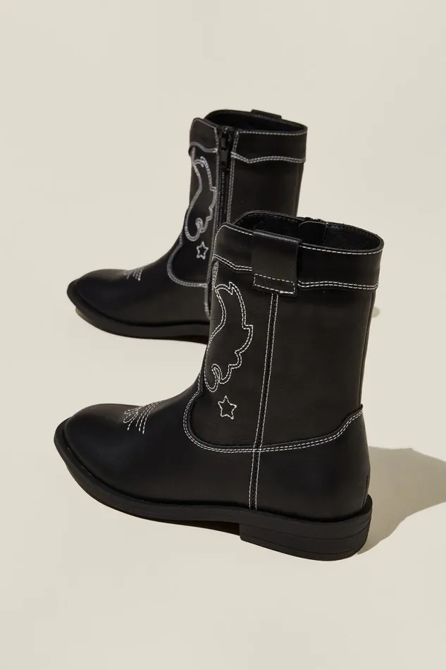 Girls 214Boys 214 Boots and Slippers Cotton On Montana Western Boot Black