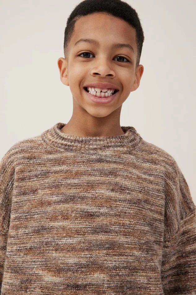 Girls 214Boys 214 Jackets and Sweaters Cotton On Blake Knit Crew Dark Vanilla Space Dye
