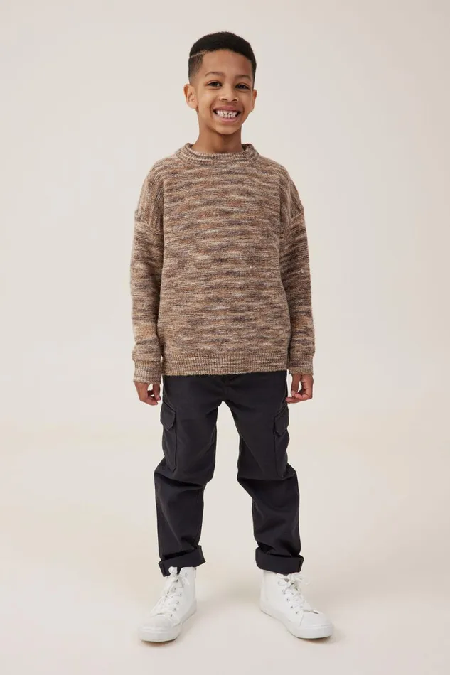 Girls 214Boys 214 Jackets and Sweaters Cotton On Blake Knit Crew Dark Vanilla Space Dye