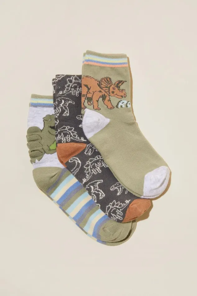 Girls 214Boys 214 Socks and Tights Cotton On 3Pk Crew Socks Deep Sagedinosaur Roar Girls 214Boys 214 Socks and Tights Cotton On 3Pk Crew Socks Deep Sagedinosaur Roar