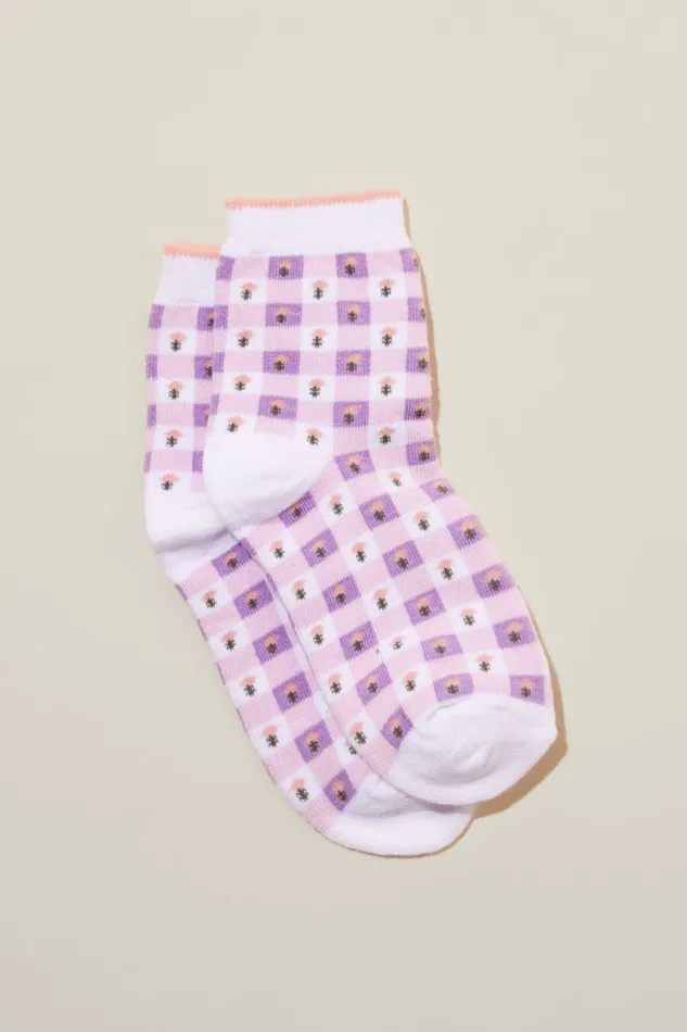 Girls 214Boys 214 Socks and Tights Cotton On Single Pack Crew Socks Lilac Dropfloral Gingham Girls 214Boys 214 Socks and Tights Cotton On Single Pack Crew Socks Lilac Dropfloral Gingham