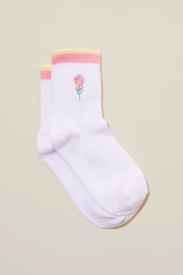 Girls 214Boys 214 Socks and Tights Cotton On Single Pack Crew Socks White Floralstripe Welt Girls 214Boys 214 Socks and Tights Cotton On Single Pack Crew Socks White Floralstripe Welt