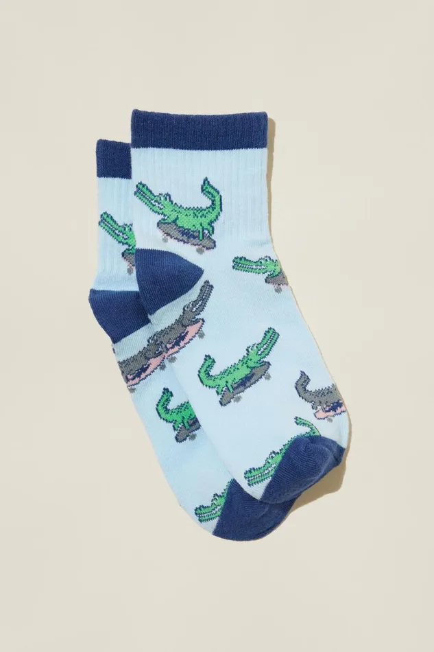 Girls 214Boys 214 Socks and Tights Cotton On Single Pack Mid Crew Sock Frosty Blueskater Croc Girls 214Boys 214 Socks and Tights Cotton On Single Pack Mid Crew Sock Frosty Blueskater Croc
