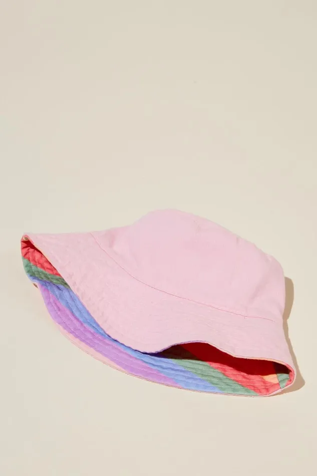 Girls 214Boys 214 Swimwear Cotton On Reversible Bucket Hat Blush Pinklavender Dreams Stripe
