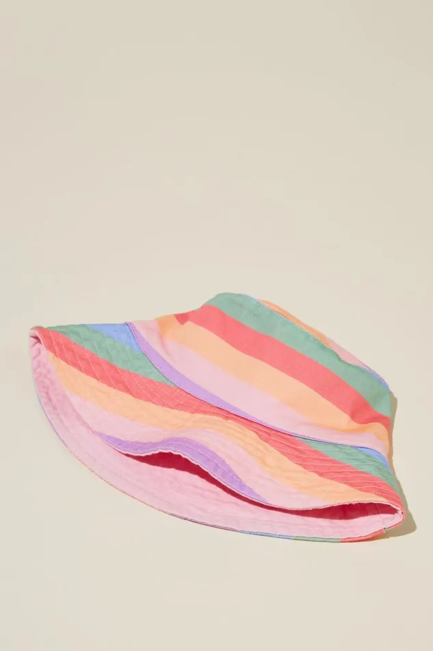 Girls 214Boys 214 Swimwear Cotton On Reversible Bucket Hat Blush Pinklavender Dreams Stripe