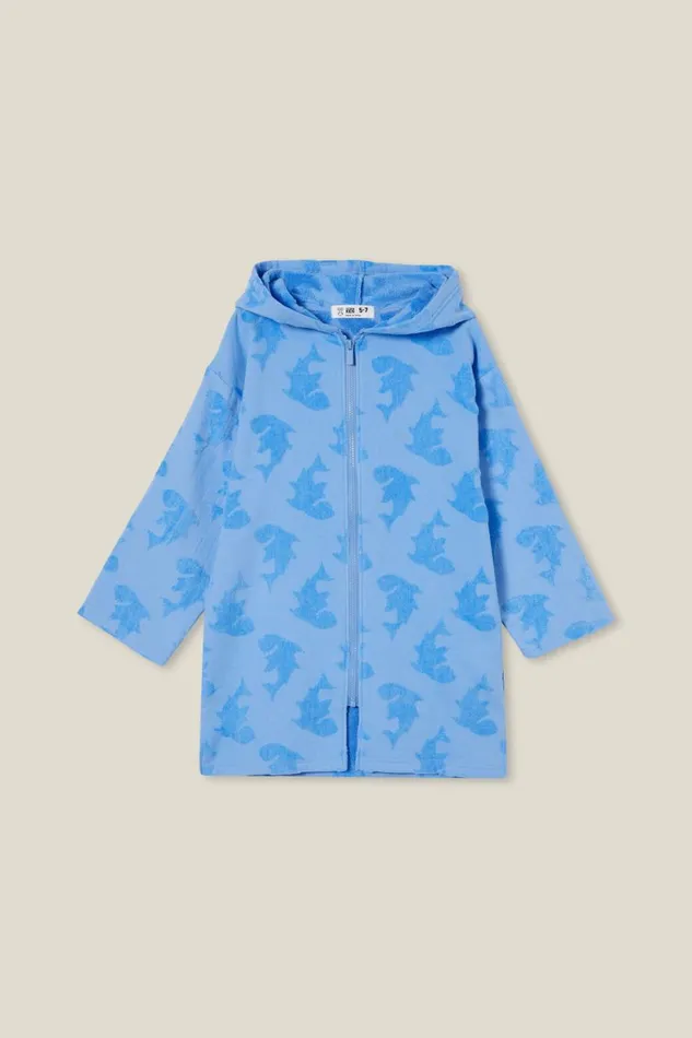 Girls 214Boys 214 Swimwear Cotton On Zip Thru Hooded Towel Dusk Bluesharks