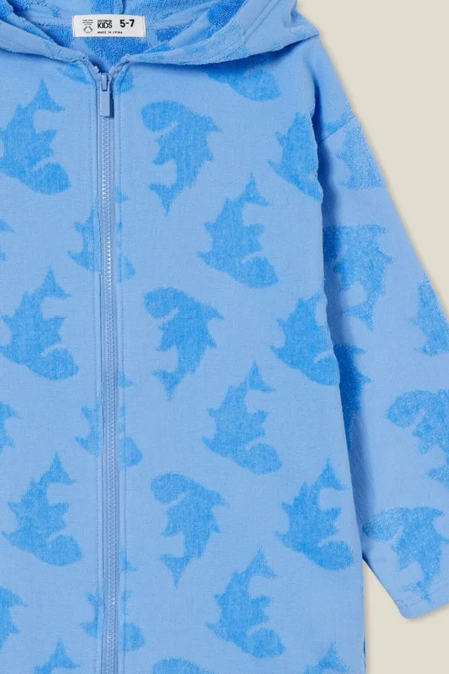 Girls 214Boys 214 Swimwear Cotton On Zip Thru Hooded Towel Dusk Bluesharks