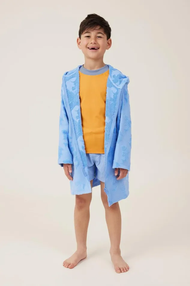 Girls 214Boys 214 Swimwear Cotton On Zip Thru Hooded Towel Dusk Bluesharks